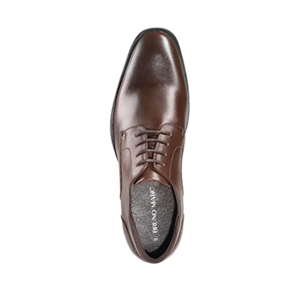Men's Classic Vegan Leather Plain Toe Formal Oxfords - DARK BROWN - 4